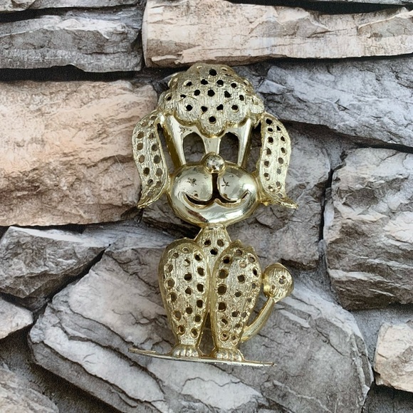 Vintage Signed TORINO Gold Poodle Dog Earrings Holder Accessories Display Stand - Picture 3 of 5